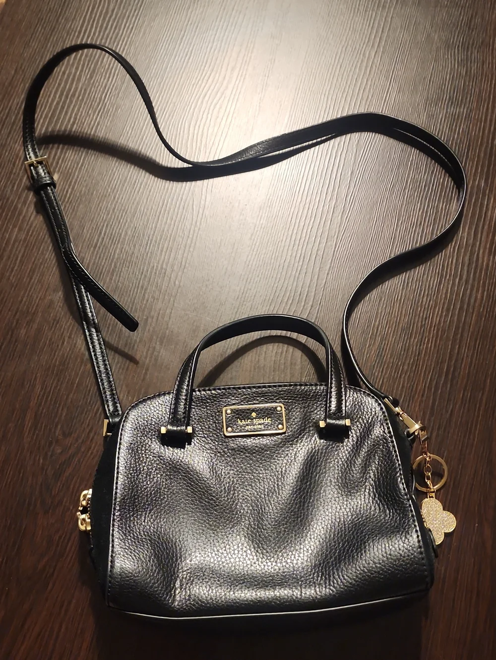kate spade Black Pebble Leather Crossbody Satchel with Gold Accents